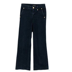 Cache Women Jeans 0 Blue Flared Trousers Denim Slash Pockets Stretch Gold Button
